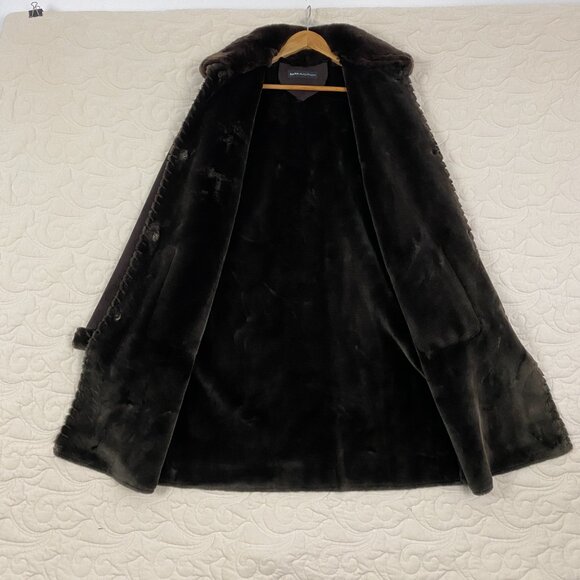 Dana Buchman Fur Lined Pea Coat Size Medium Chocolate Brown Faux Suede - Picture 2 of 12